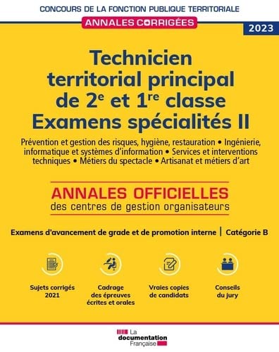 Annales corrigées - Technicien territorial principal de 2e et 1re classe - spécialités II
