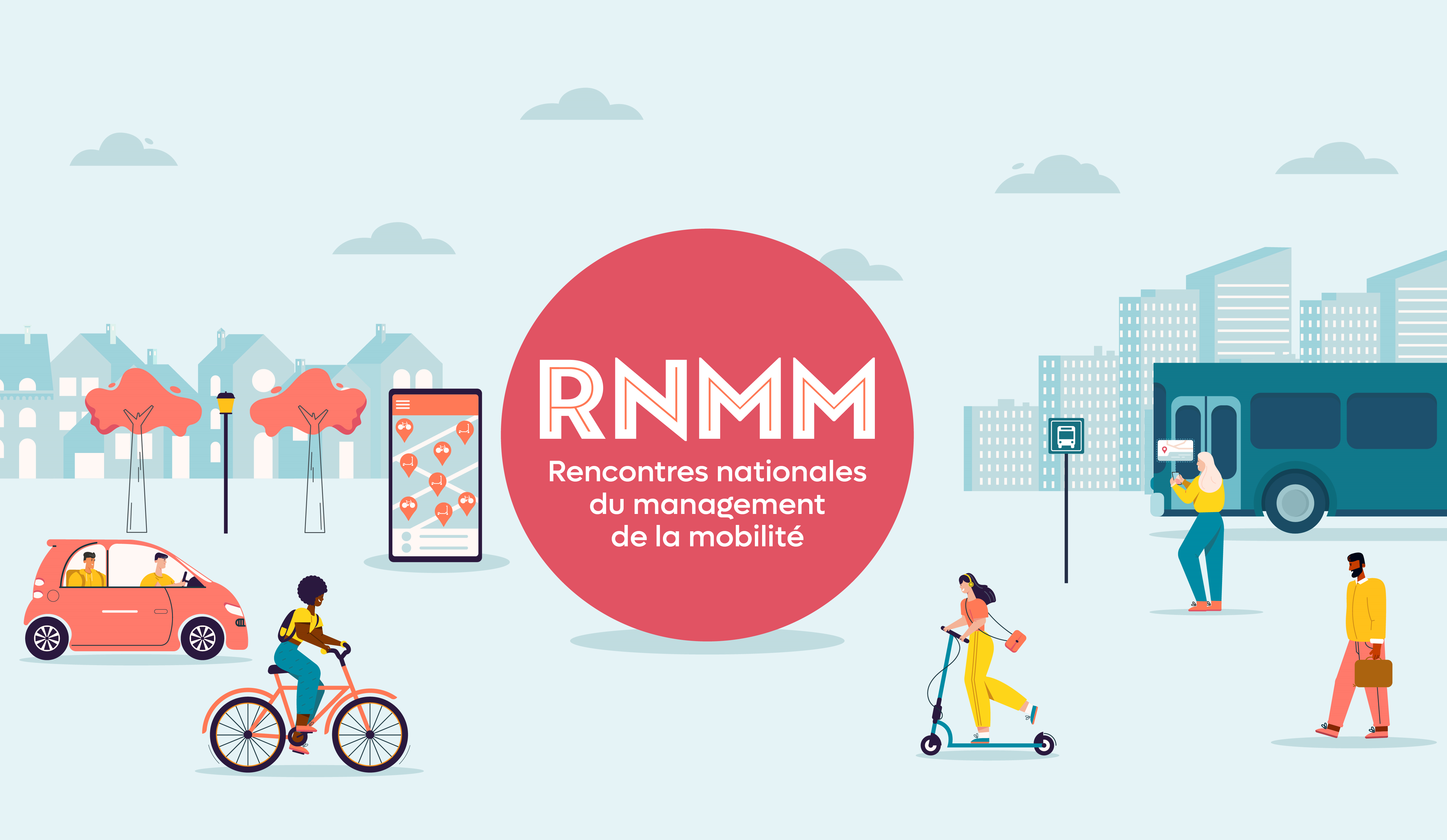 RNMM iconographie déclinaison de bleu et d'orange sur la diversité de la mobilité